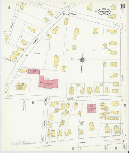 Sanborn Fire Insurance Map from Waltham, Middlesex County, Massachusetts (1911), Sheet #0010 - Historic Sanborn Fire Insurance Map Print, vintage old map wall art, antique decor, genealogy gift, Massachusetts Massachusetts map