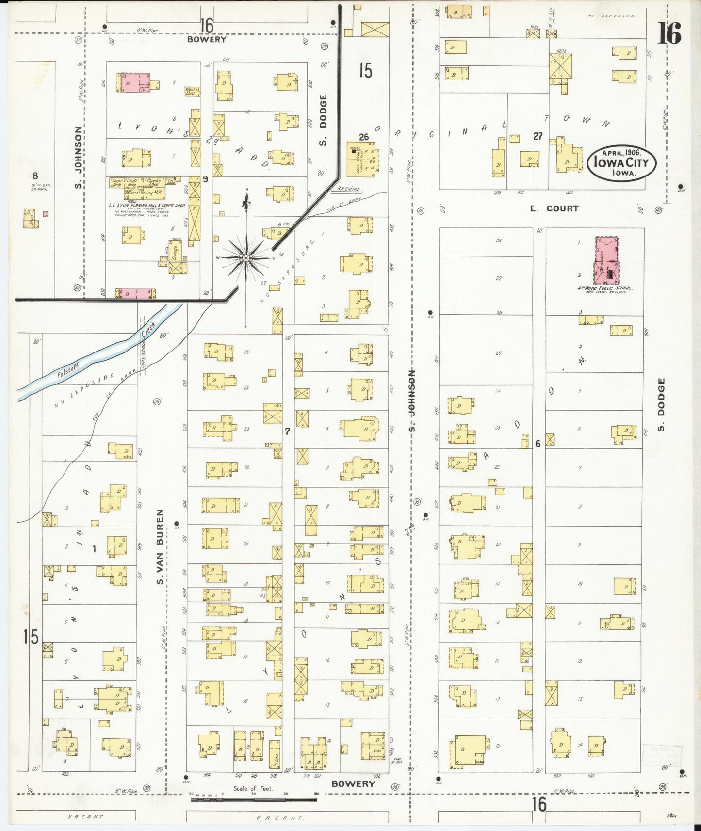 Sanborn Fire Insurance Map from Iowa City, Johnson County, Iowa (1906), Sheet #0016 - Historic Sanborn Fire Insurance Map Print, vintage old map wall art