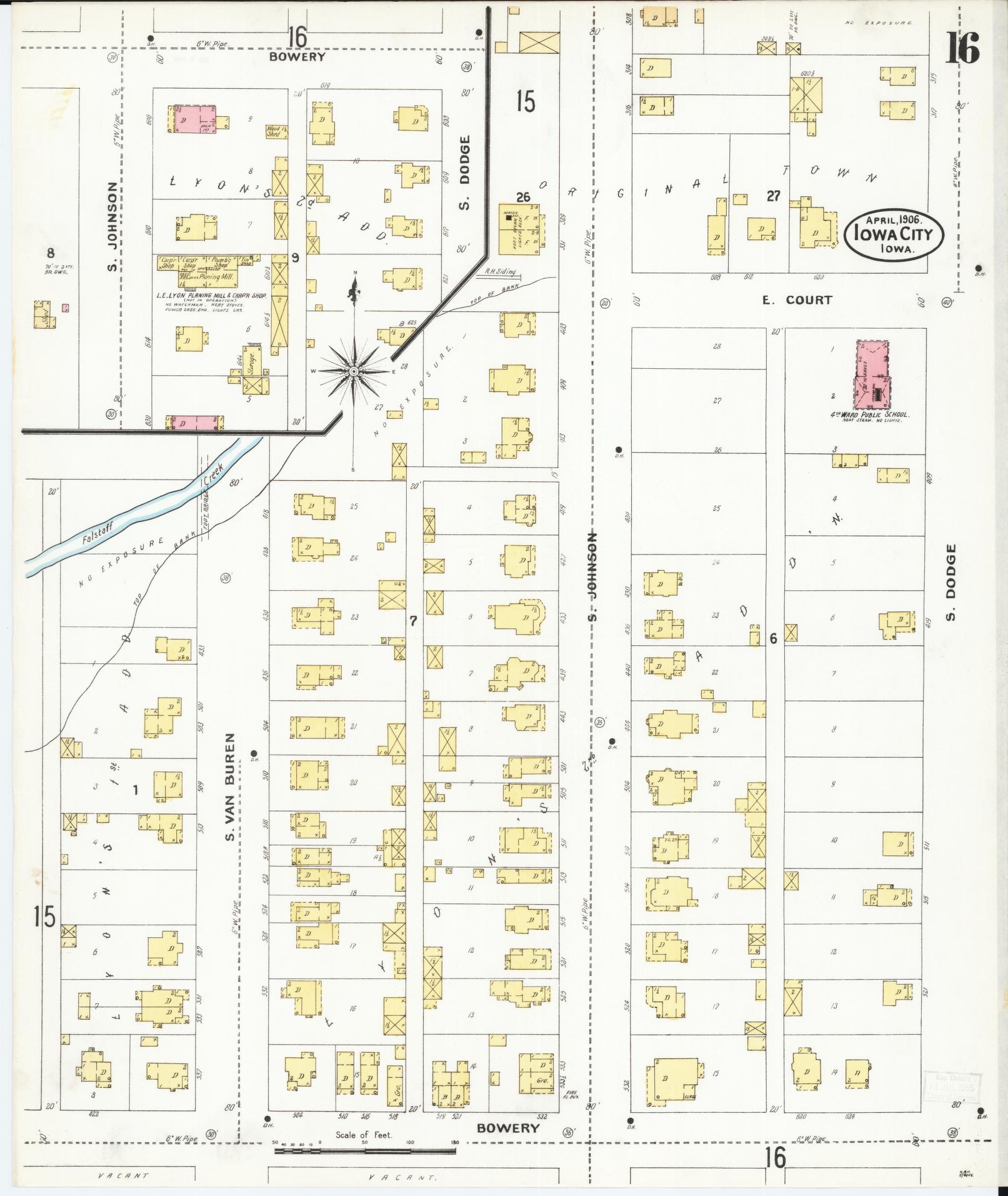 Sanborn Fire Insurance Map from Iowa City, Johnson County, Iowa (1906), Sheet #0016 - Historic Sanborn Fire Insurance Map Print, vintage old map wall art