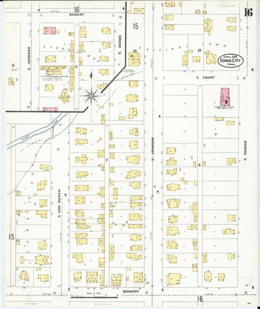Sanborn Fire Insurance Map from Iowa City, Johnson County, Iowa (1906), Sheet #0016 - Historic Sanborn Fire Insurance Map Print, vintage old map wall art