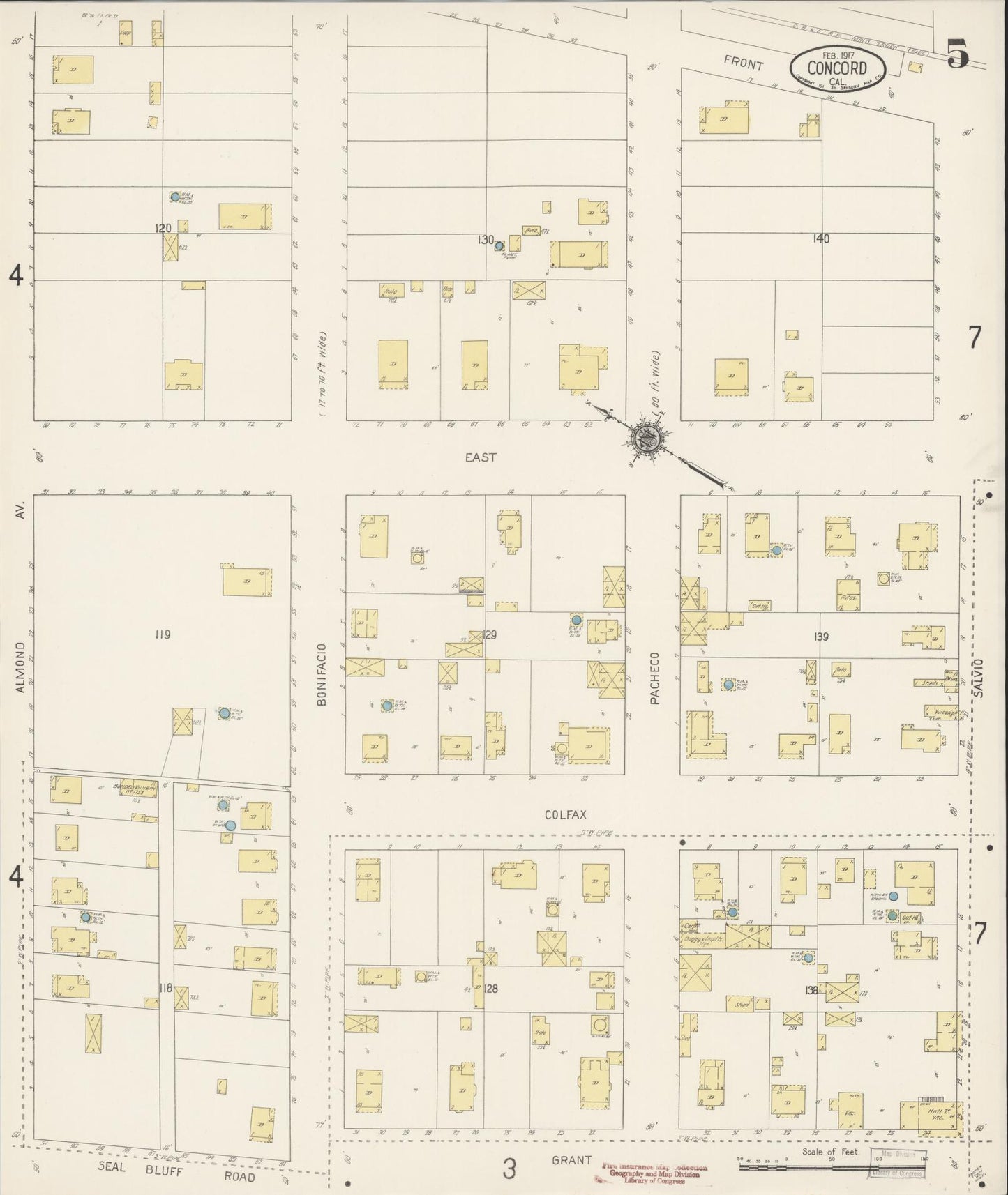 Sanborn Fire Insurance Map from Concord, Contra Costa County, California (1917), Sheet #0005 - Historic Sanborn Fire Insurance Map Print, vintage old map wall art, antique decor, genealogy gift, California California map