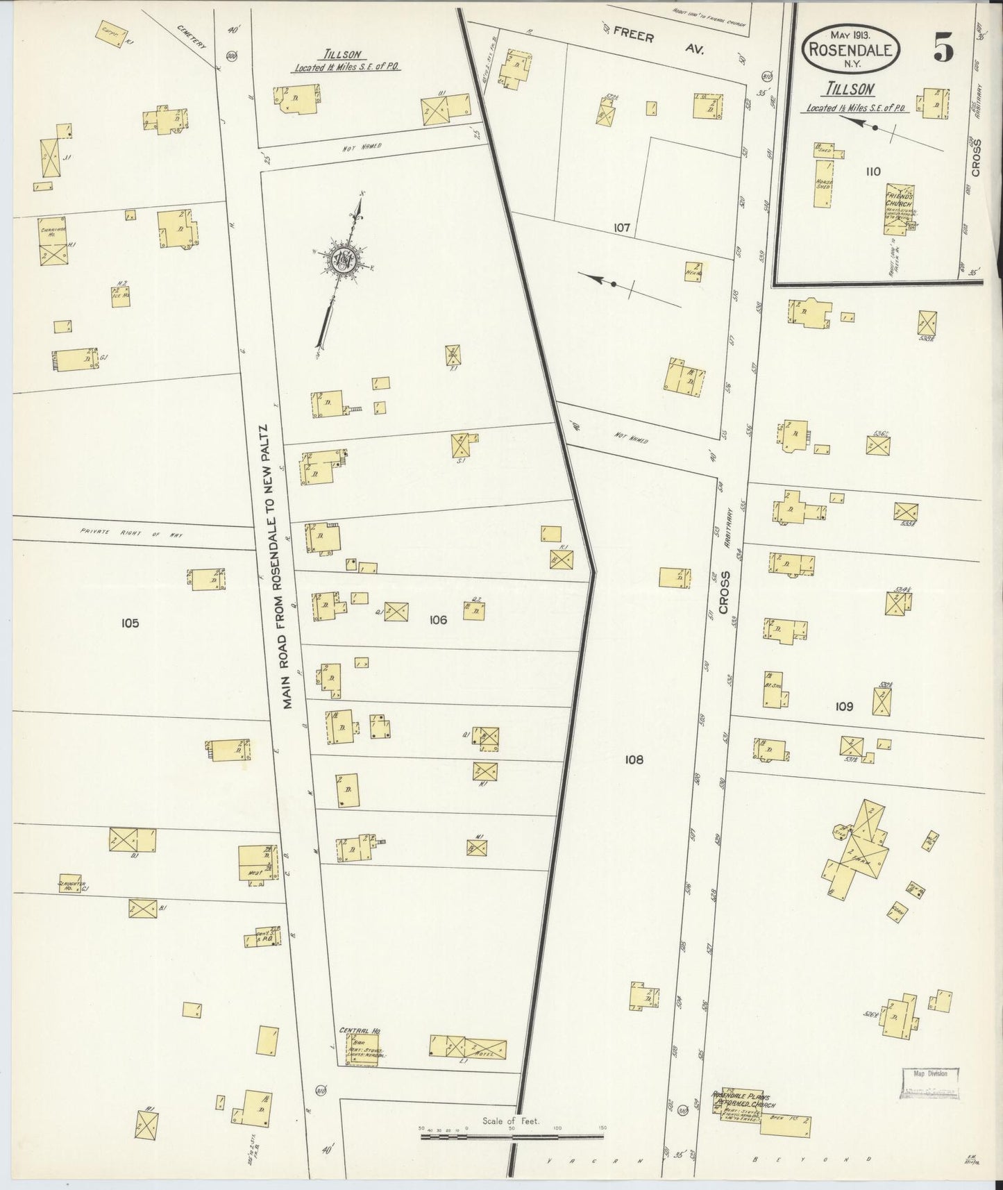 Sanborn Fire Insurance Map from Rosendale, Ulster County, New York (1913), Sheet #0005 - Historic Sanborn Fire Insurance Map Print, vintage old map wall art, antique decor, genealogy gift, New York New York map