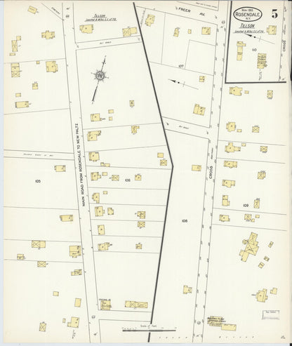 Sanborn Fire Insurance Map from Rosendale, Ulster County, New York (1913), Sheet #0005 - Historic Sanborn Fire Insurance Map Print, vintage old map wall art, antique decor, genealogy gift, New York New York map