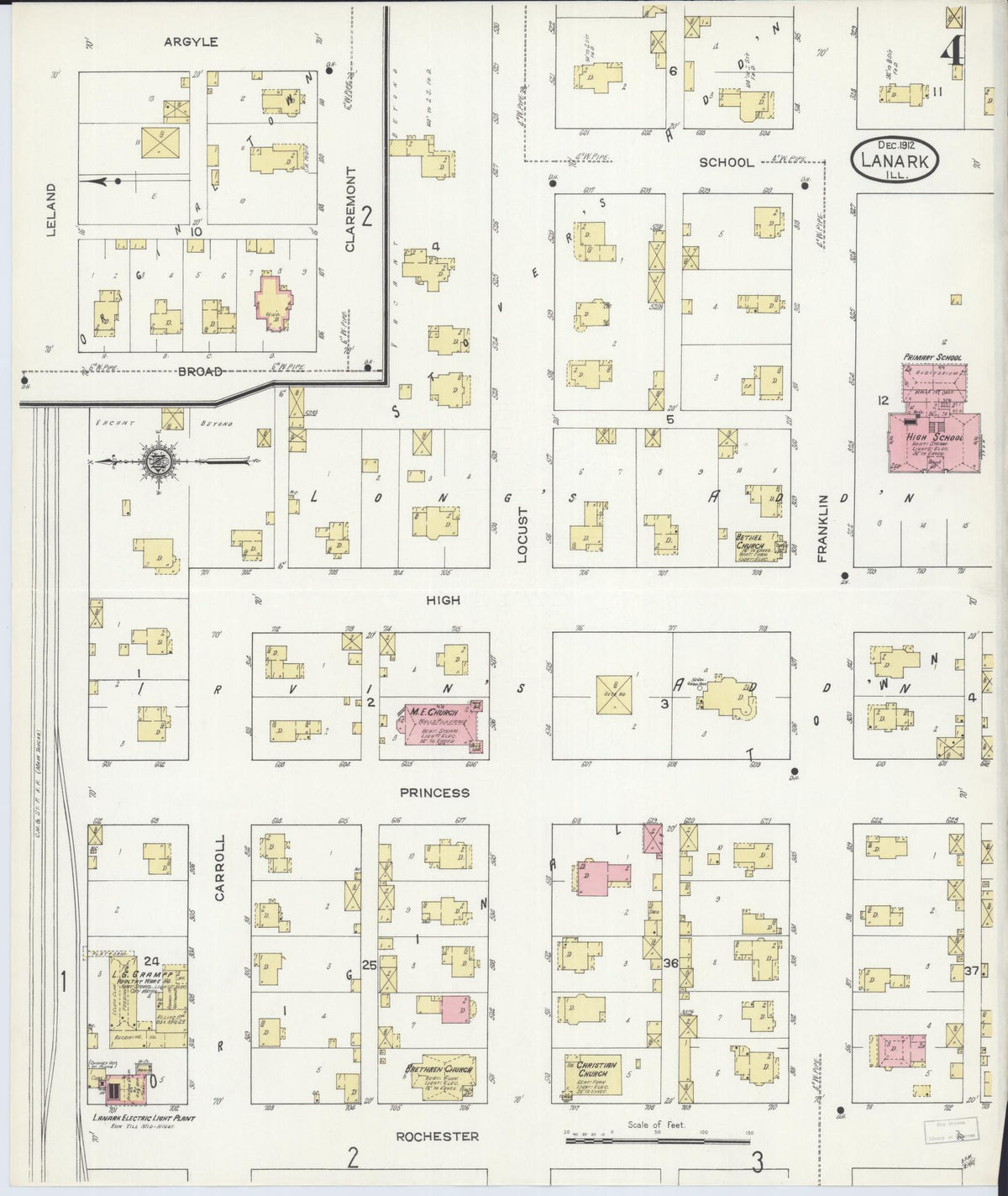 Sanborn Fire Insurance Map from Lanark, Carroll County, Illinois (1912), Sheet #0004 - Historic Sanborn Fire Insurance Map Print, vintage old map wall art, antique decor, genealogy gift, Illinois Illinois map