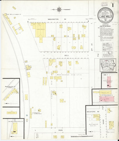 Sanborn Fire Insurance Map from Lake Mills, Winnebago County, Iowa (1916), Sheet #0001 - Historic Sanborn Fire Insurance Map Print