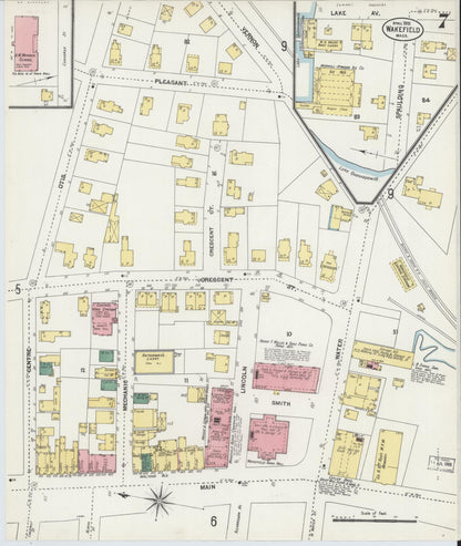 Sanborn Fire Insurance Map from Wakefield, Middlesex County, Massachusetts (1903), Sheet #0007 - Historic Sanborn Fire Insurance Map Print, vintage old map wall art, antique decor, genealogy gift, Massachusetts Massachusetts map