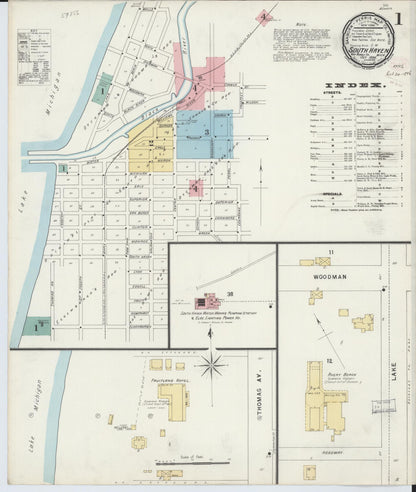 Sanborn Fire Insurance Map from South Haven, Van Buren County, Michigan (1896), Sheet #0001 - Historic Sanborn Fire Insurance Map Print, vintage old map wall art, antique decor, genealogy gift, Michigan Michigan map