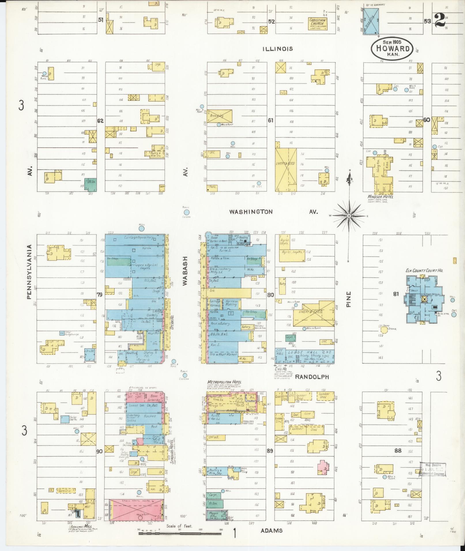 Sanborn Fire Insurance Map from Howard, Elk County, Kansas (1905), Sheet #0002 - Complete Map Set gallery image, historic Sanborn map, vintage wall art, Kansas Kansas