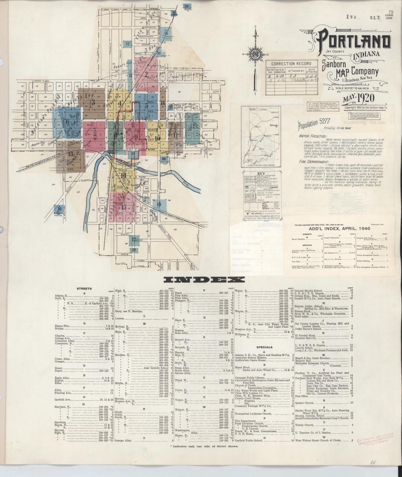 Sanborn Fire Insurance Map from Portland, Jay County, Indiana (1946), Sheet #0001 - Complete Map Set gallery image, historic Sanborn map, vintage wall art, Indiana Indiana
