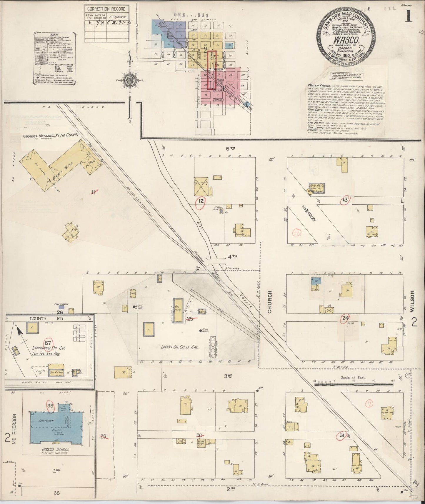 Sanborn Fire Insurance Map from Wasco, Sherman County, Oregon (1931), Sheet #0001 - Historic Sanborn Fire Insurance Map Print, vintage old map wall art, antique decor, genealogy gift, Oregon Oregon map