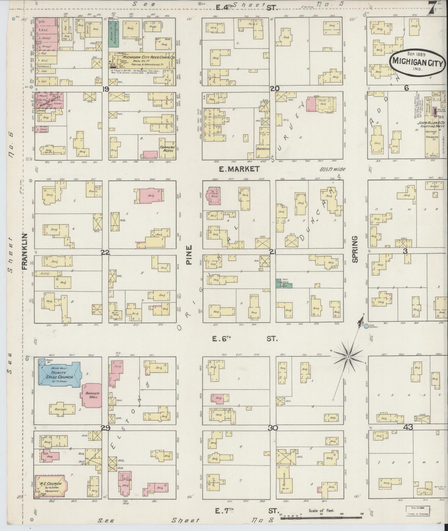 Sanborn Fire Insurance Map from Michigan City, La Porte County, Indiana (1889), Sheet #0007 - Historic Sanborn Fire Insurance Map Print, vintage old map wall art, antique decor, genealogy gift, Michigan Michigan map