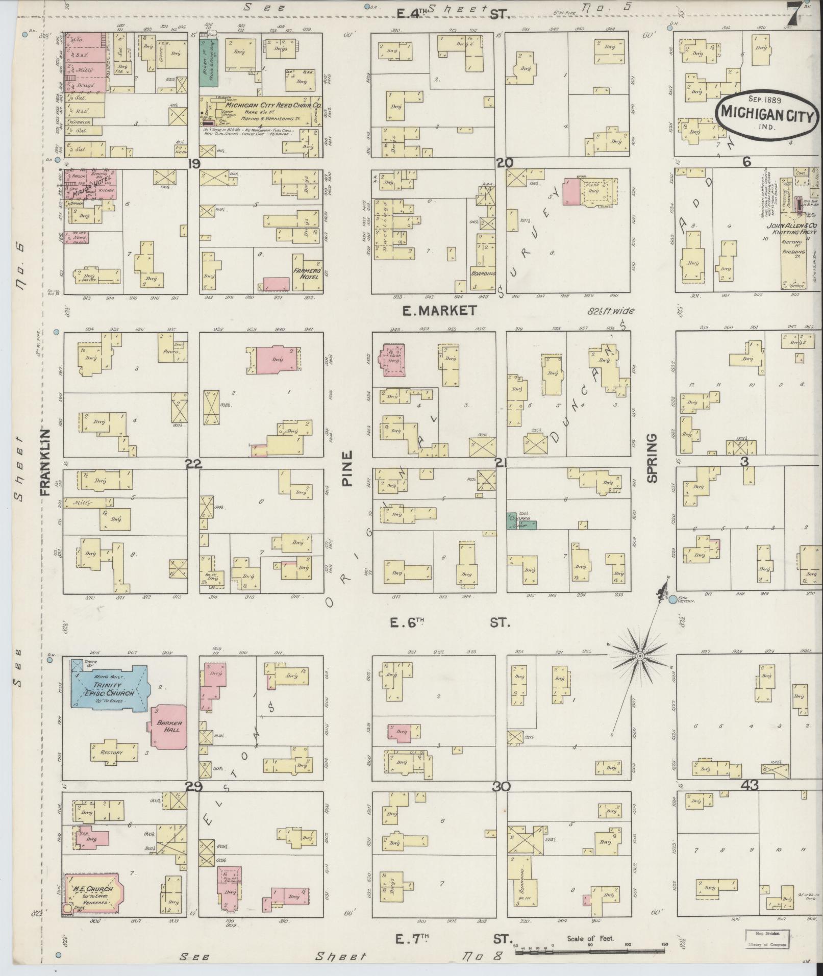 Sanborn Fire Insurance Map from Michigan City, La Porte County, Indiana (1889), Sheet #0007 - Historic Sanborn Fire Insurance Map Print, vintage old map wall art, antique decor, genealogy gift, Michigan Michigan map