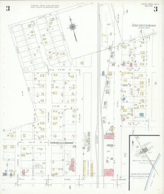 Sanborn Fire Insurance Map from Pryor Creek, Mayes County, Oklahoma (1943), Sheet #0003 - Historic Sanborn Fire Insurance Map Print, vintage old map wall art, antique decor, genealogy gift, Oklahoma Oklahoma map