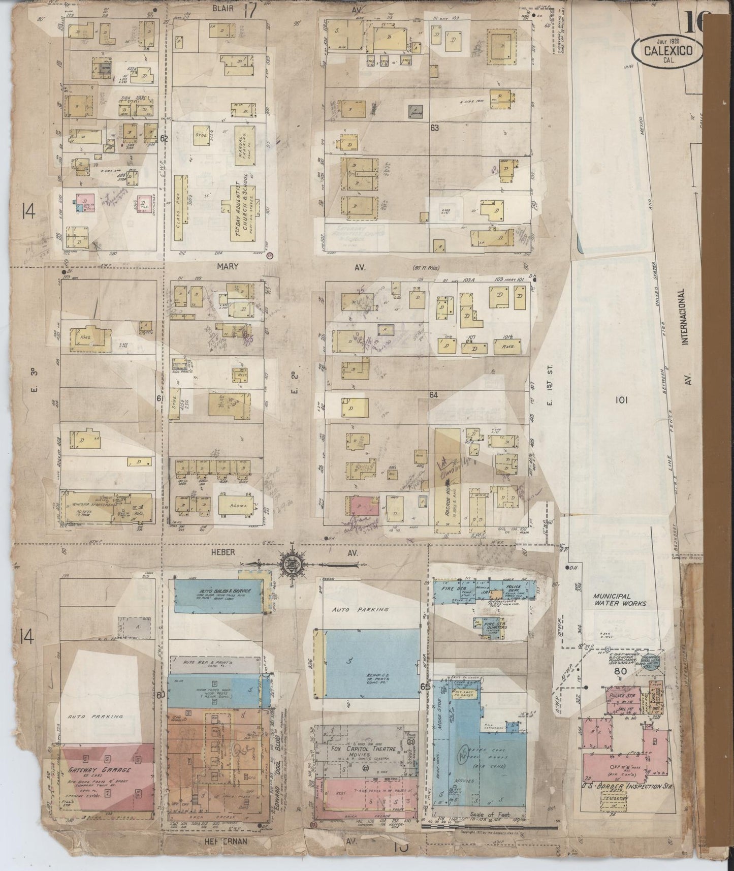 Sanborn Fire Insurance Map from Calexico, Imperial County, California (1956), Sheet #0016 - Historic Sanborn Fire Insurance Map Print, vintage old map wall art, antique decor, genealogy gift, California California map