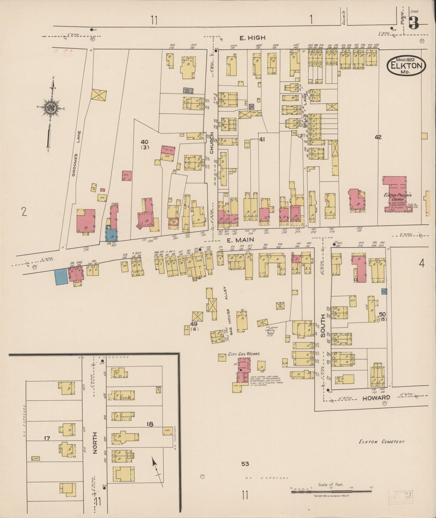 Sanborn Fire Insurance Map from Elkton, Cecil County, Maryland (1922), Sheet #0003 - Complete Map Set gallery image, historic Sanborn map, vintage wall art, Maryland Maryland