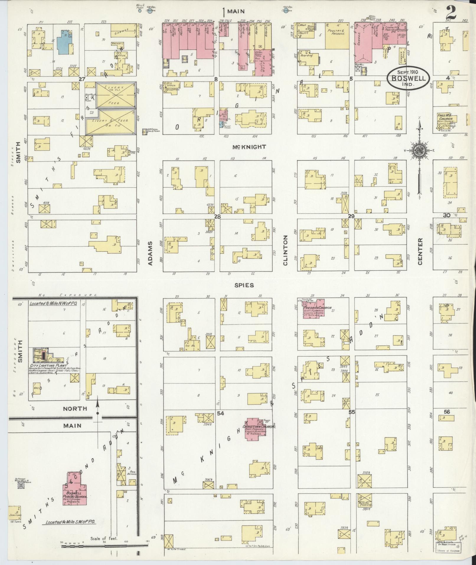 Sanborn Fire Insurance Map from Boswell, Benton County, Indiana (1910), Sheet #0002 - Complete Map Set gallery image, historic Sanborn map, vintage wall art, Indiana Indiana