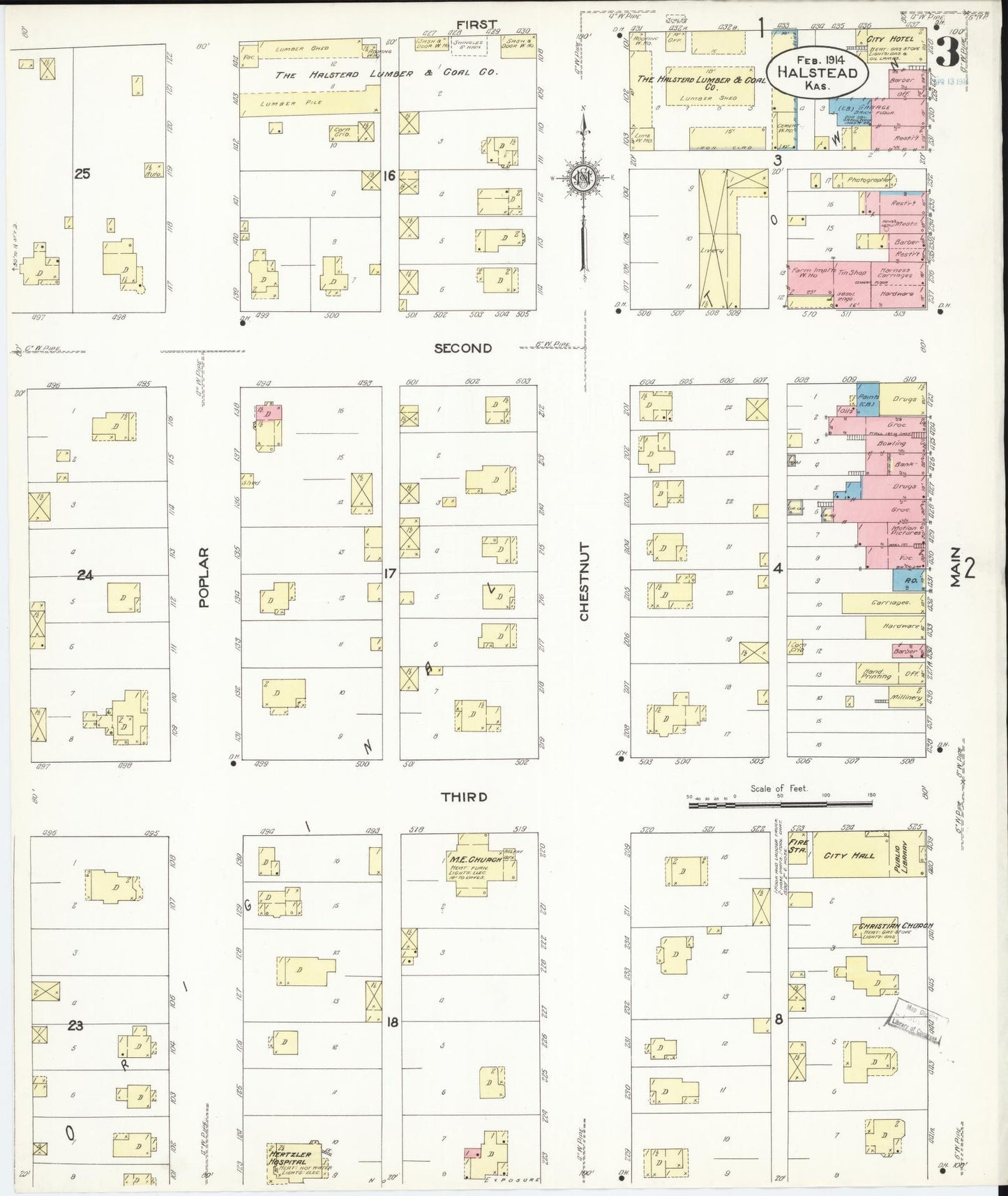 Sanborn Fire Insurance Map from Halstead, Harvey County, Kansas (1914), Sheet #0003 - Complete Map Set gallery image, historic Sanborn map, vintage wall art, Kansas Kansas