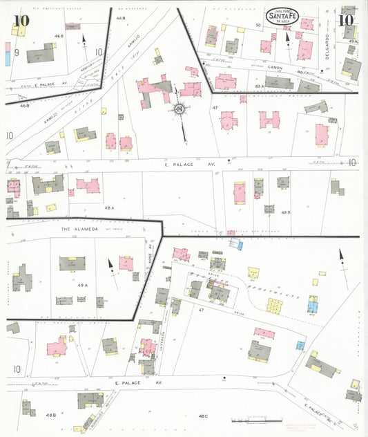 Sanborn Fire Insurance Map from Santa Fe, Santa Fe County, New Mexico (1930), Sheet #0010 - Historic Sanborn Fire Insurance Map Print, vintage old map wall art, antique decor, genealogy gift, New Mexico New Mexico map