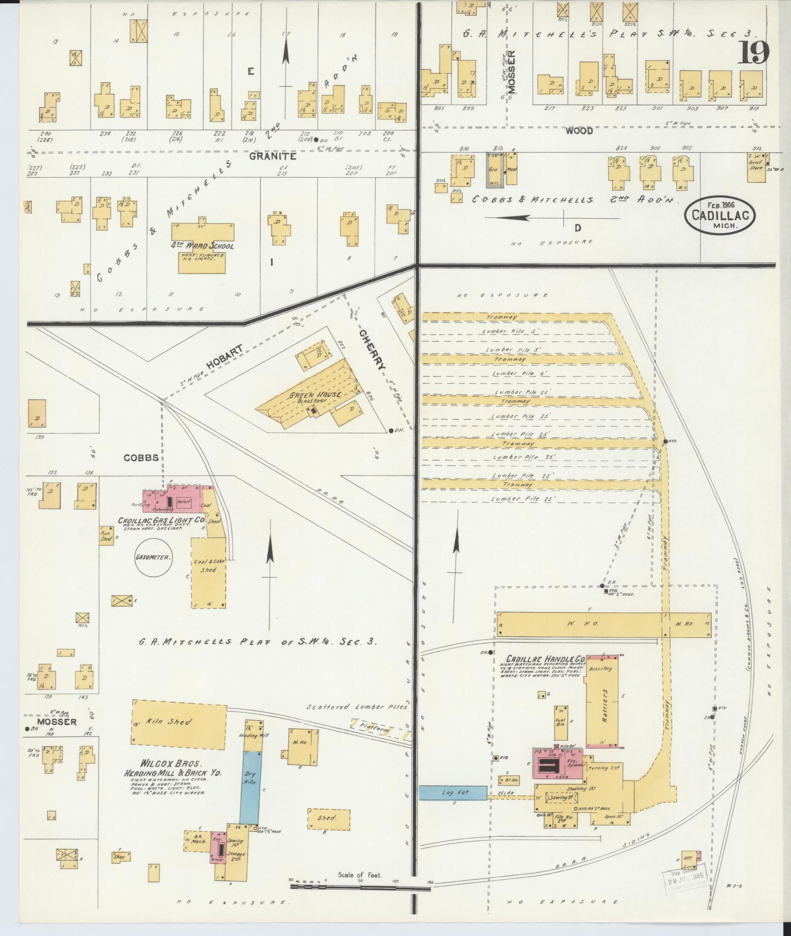 Sanborn Fire Insurance Map from Cadillac, Wexford County, Michigan (1906), Sheet #0019 - Complete Map Set gallery image, historic Sanborn map, vintage wall art, Michigan Michigan