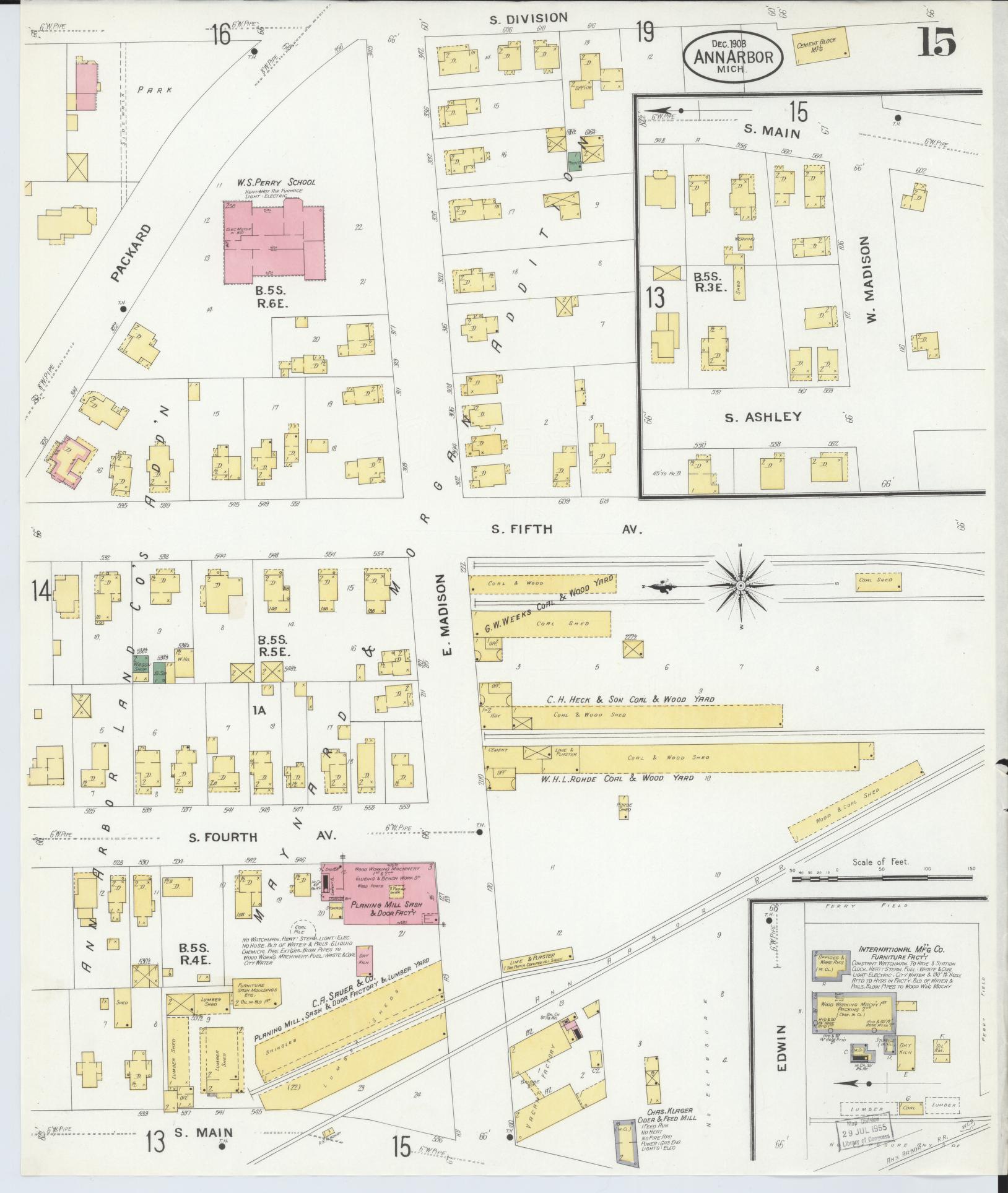 Sanborn Fire Insurance Map from Ann Arbor, Washtenaw County, Michigan (1908), Sheet #0015 - Historic Sanborn Fire Insurance Map Print, vintage old map wall art, antique decor, genealogy gift, Michigan Michigan map