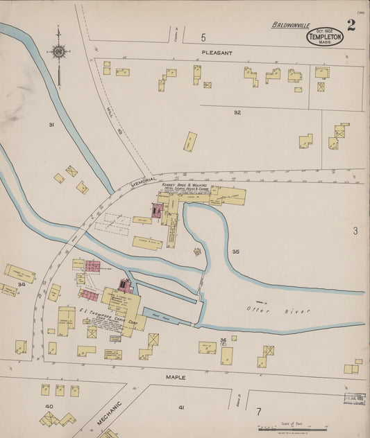 Sanborn Fire Insurance Map from Templeton, Worcester County, Massachusetts (1922), Sheet #0002 - Historic Sanborn Fire Insurance Map Print, vintage old map wall art, antique decor, genealogy gift, Massachusetts Massachusetts map