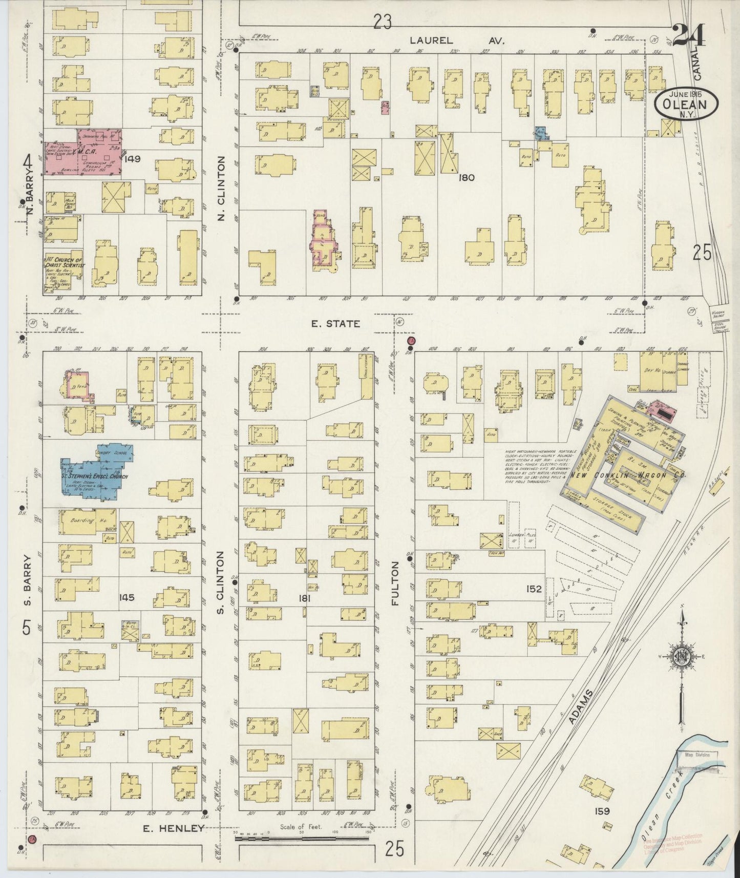 Sanborn Fire Insurance Map from Olean, Cattaraugus County, New York (1915), Sheet #0024 - Complete Map Set gallery image, historic Sanborn map, vintage wall art, New York New York