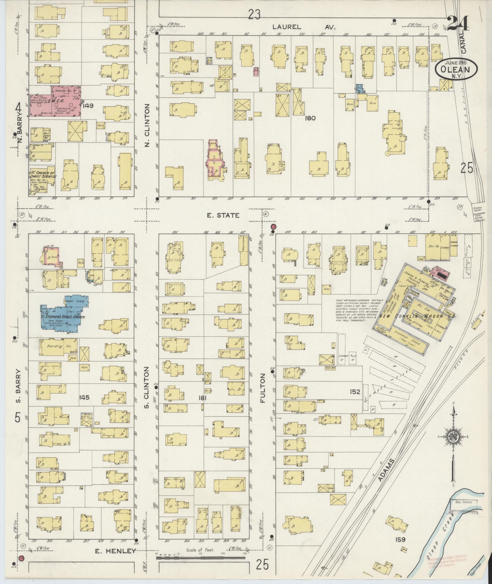Sanborn Fire Insurance Map from Olean, Cattaraugus County, New York (1915), Sheet #0024 - Complete Map Set gallery image, historic Sanborn map, vintage wall art, New York New York
