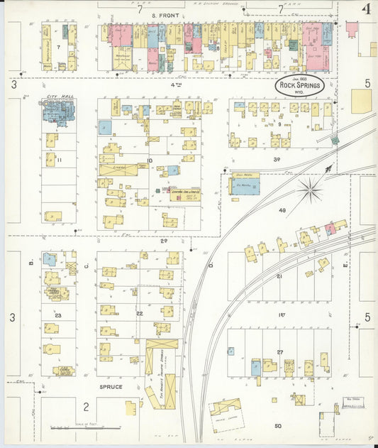 Sanborn Fire Insurance Map from Rock Springs, Sweetwater County, Wyoming (1903), Sheet #0004 - Historic Sanborn Fire Insurance Map Print, vintage old map wall art, antique decor, genealogy gift, Wyoming Wyoming map