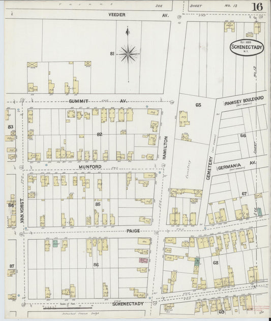 Sanborn Fire Insurance Map from Schenectady, Schenectady County, New York (1889), Sheet #0016 - Historic Sanborn Fire Insurance Map Print, vintage old map wall art, antique decor, genealogy gift, New York New York map