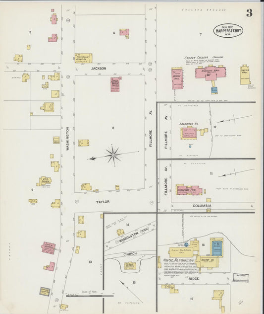 Sanborn Fire Insurance Map from Harpers Ferry, Jefferson County, West Virginia (1907), Sheet #0003 - Historic Sanborn Fire Insurance Map Print, vintage old map wall art, antique decor, genealogy gift, West Virginia West Virginia map