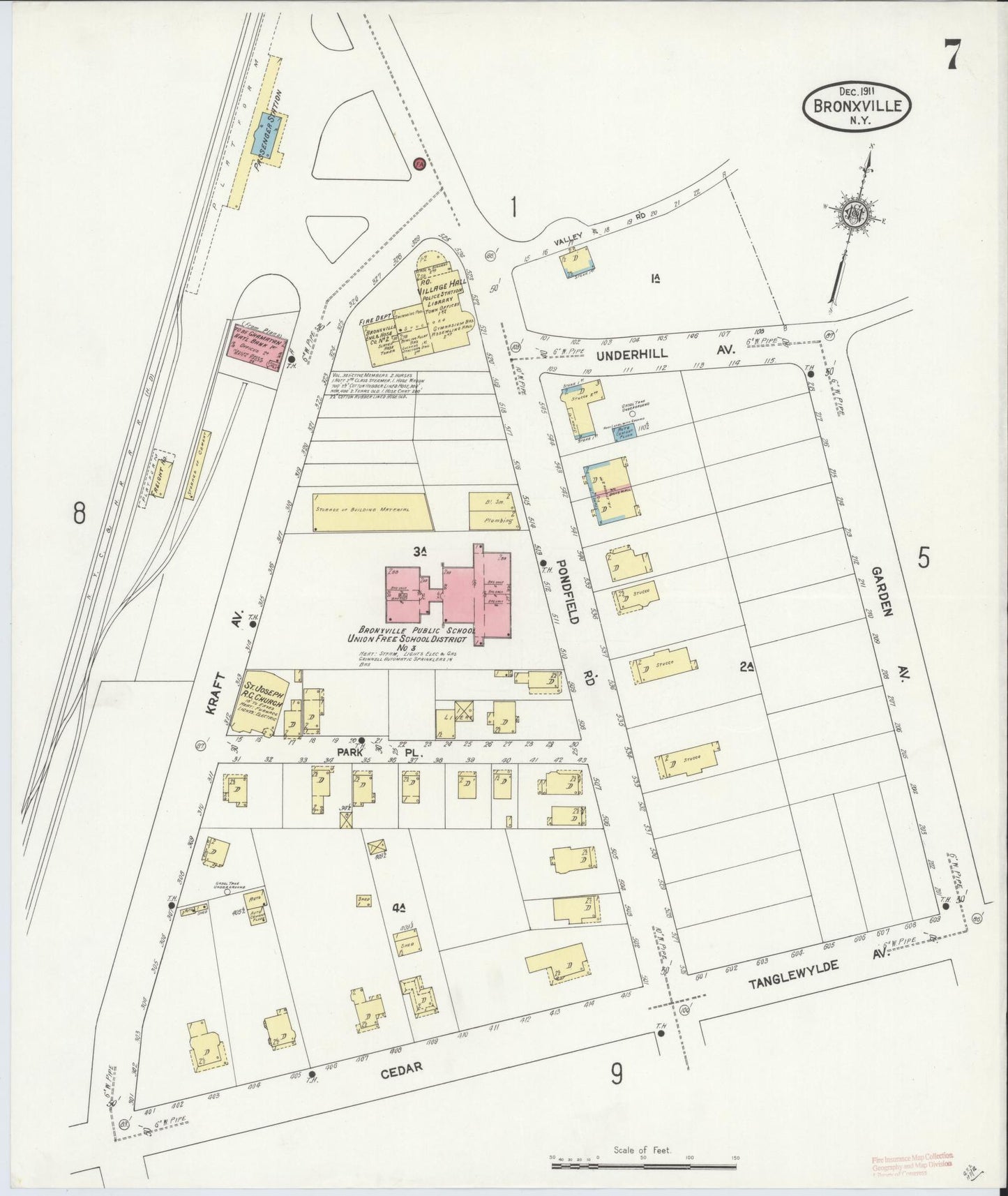 Sanborn Fire Insurance Map from Bronxville, Westchester County, New York (1911), Sheet #0007 - Historic Sanborn Fire Insurance Map Print, vintage old map wall art, antique decor, genealogy gift, New York New York map
