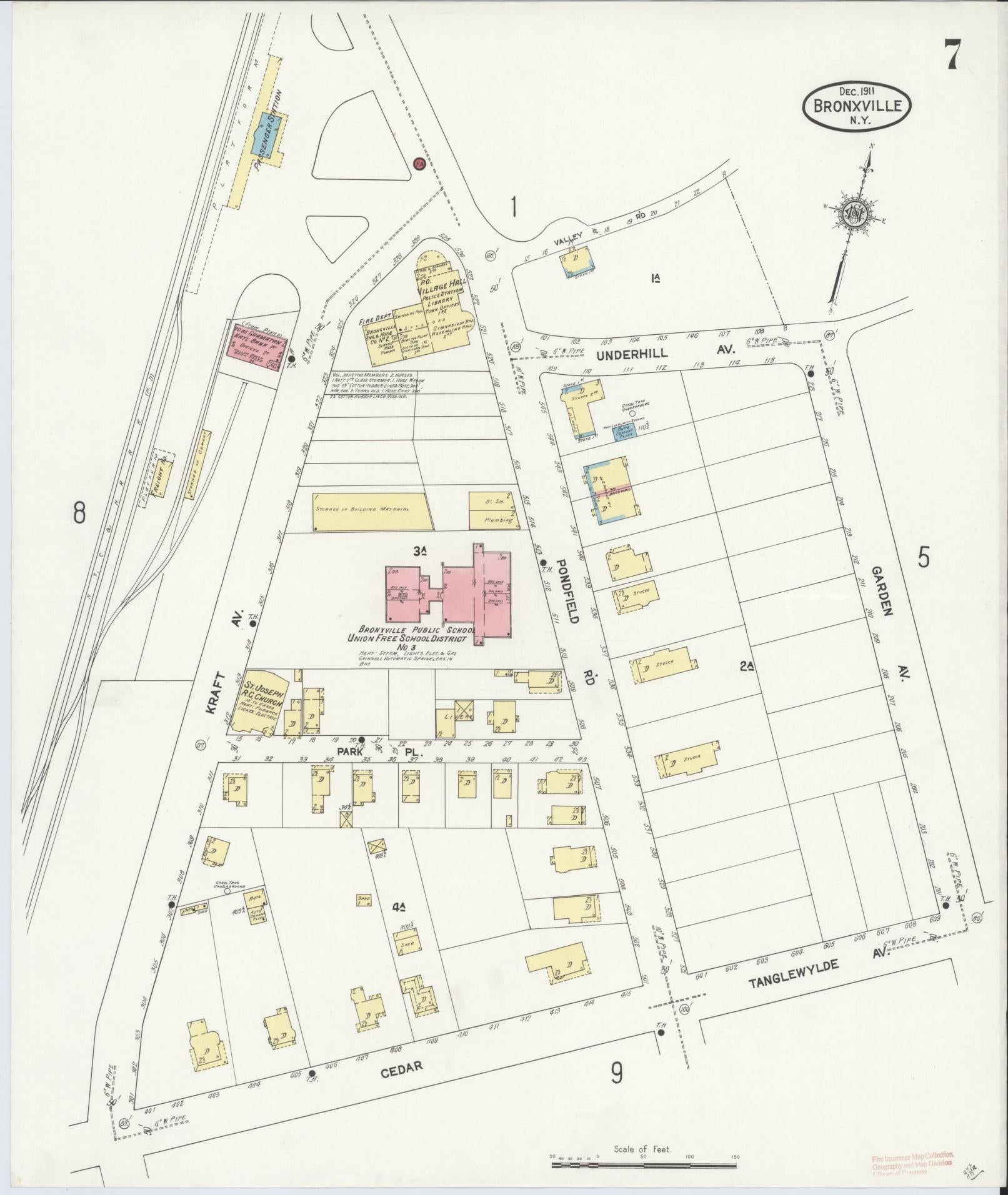 Sanborn Fire Insurance Map from Bronxville, Westchester County, New York (1911), Sheet #0007 - Historic Sanborn Fire Insurance Map Print, vintage old map wall art, antique decor, genealogy gift, New York New York map