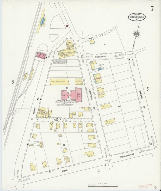 Sanborn Fire Insurance Map from Bronxville, Westchester County, New York (1911), Sheet #0007 - Historic Sanborn Fire Insurance Map Print, vintage old map wall art, antique decor, genealogy gift, New York New York map