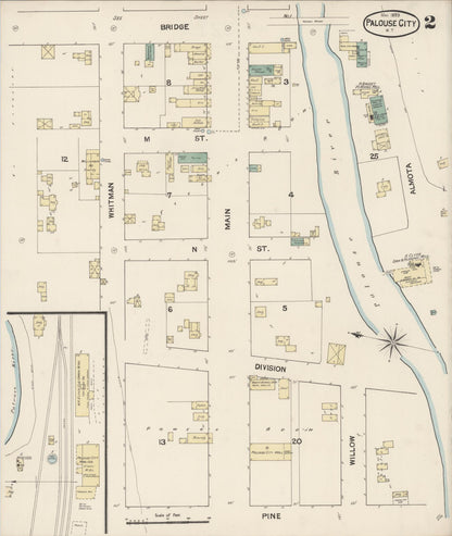Sanborn Fire Insurance Map from Palouse City, Whitman County, Washington (1889), Sheet #0002 - Complete Map Set gallery image, historic Sanborn map, vintage wall art, Washington Washington