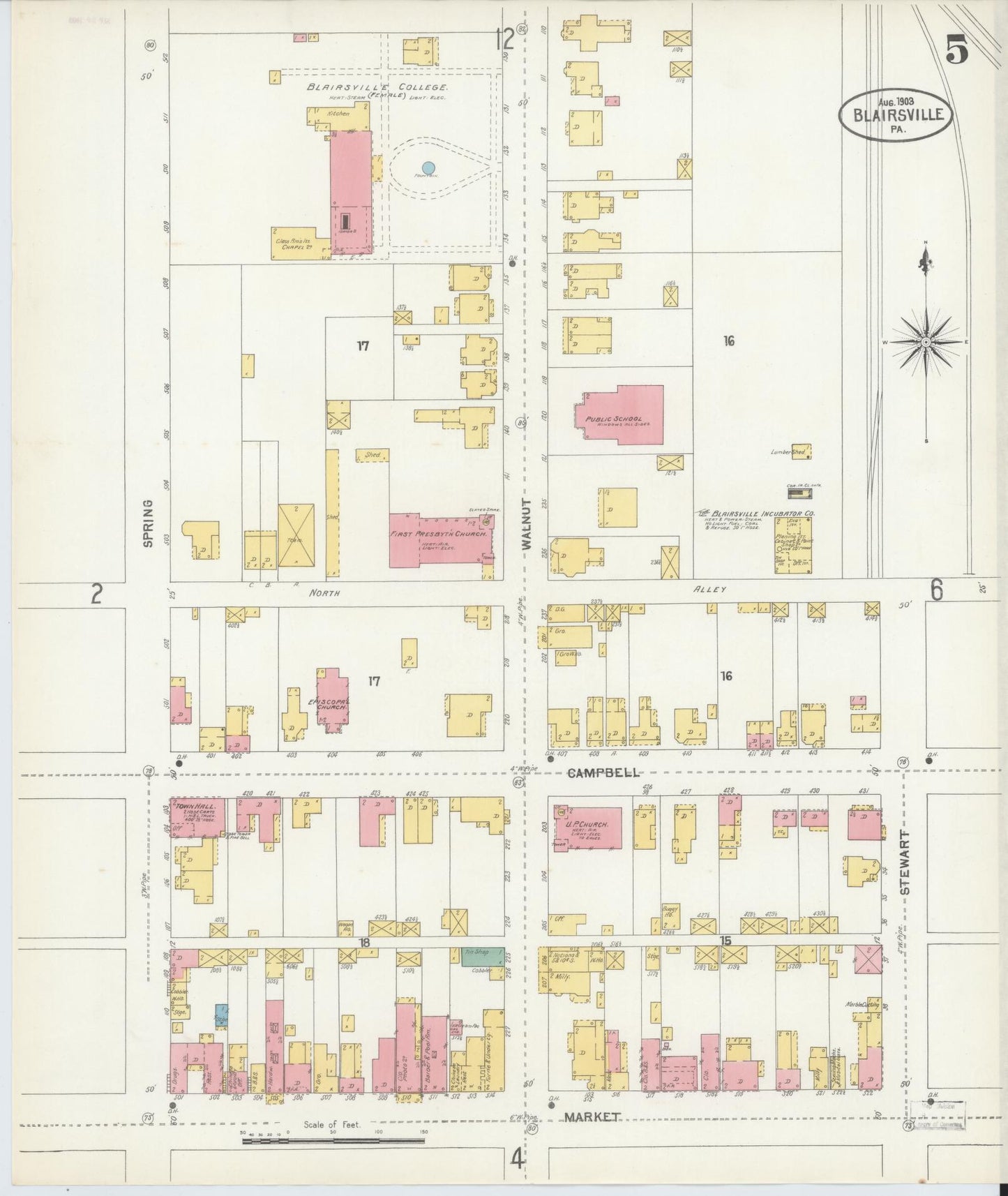 Sanborn Fire Insurance Map from Blairsville, Indiana County, Pennsylvania (1903), Sheet #0005 - Historic Sanborn Fire Insurance Map Print, vintage old map wall art, antique decor, genealogy gift, Blairsville Indiana map