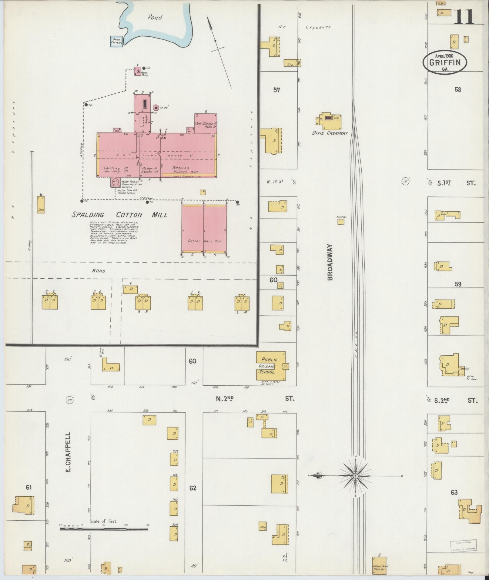 Sanborn Fire Insurance Map from Griffin, Spalding County, Georgia (1900), Sheet #0011 - Complete Map Set gallery image, historic Sanborn map, vintage wall art, Georgia Georgia