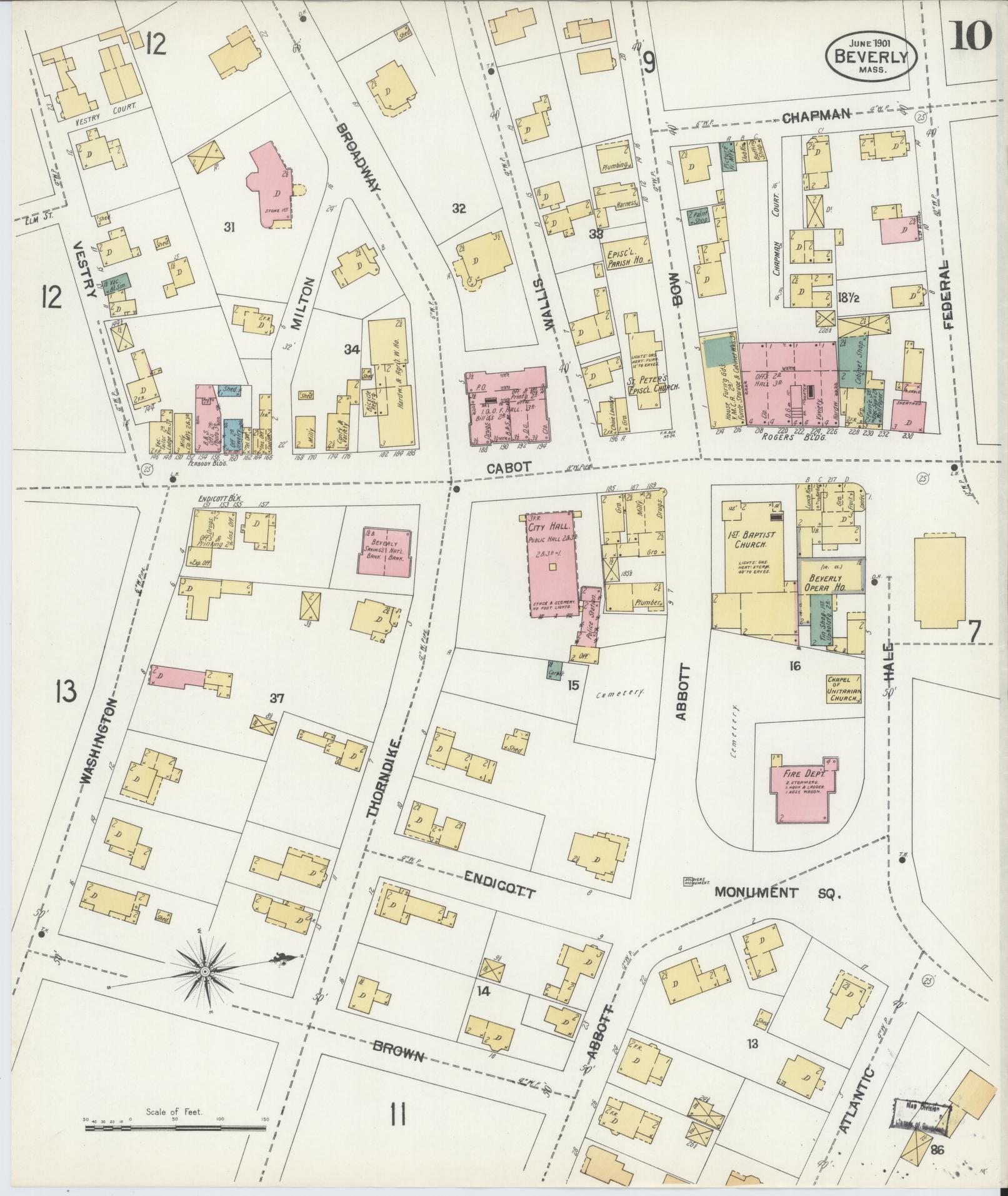 Sanborn Fire Insurance Map from Beverly, Essex County, Massachusetts (1901), Sheet #0010 - Historic Sanborn Fire Insurance Map Print, vintage old map wall art, antique decor, genealogy gift, Massachusetts Massachusetts map