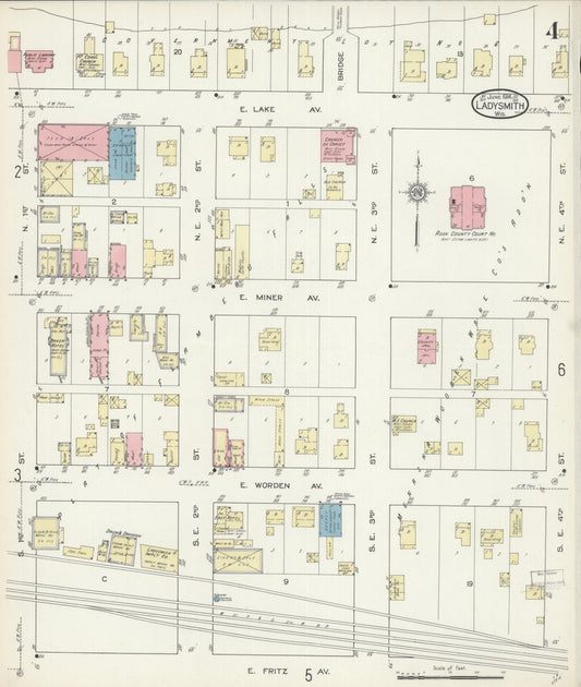 Sanborn Fire Insurance Map from Ladysmith, Rusk County, Wisconsin (1914), Sheet #0004 - Historic Sanborn Fire Insurance Map Print, vintage old map wall art, antique decor, genealogy gift, Wisconsin Wisconsin map