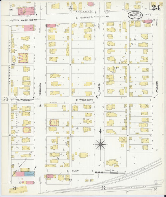 Sanborn Fire Insurance Map from Danville, Vermilion County, Illinois (1909), Sheet #0024 - Historic Sanborn Fire Insurance Map Print, vintage old map wall art, antique decor, genealogy gift, Illinois Illinois map