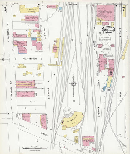 Sanborn Fire Insurance Map from Waukegan, Lake County, Illinois (1924), Sheet #0007 - Complete Map Set gallery image, historic Sanborn map, vintage wall art, Illinois Illinois