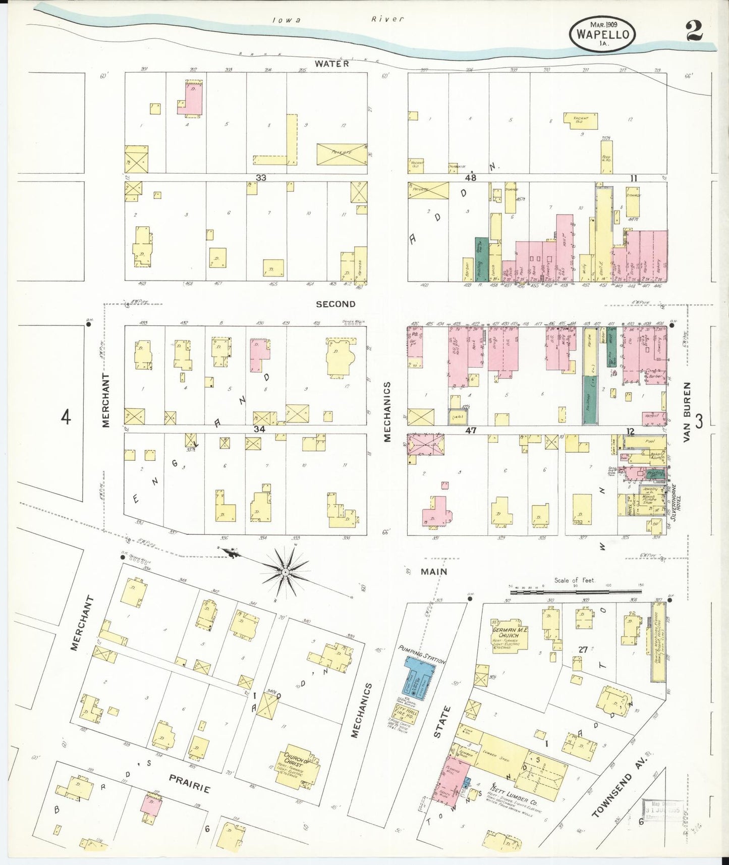 Sanborn Fire Insurance Map from Wapello, Louisa County, Iowa (1909), Sheet #0002 - Historic Sanborn Fire Insurance Map Print