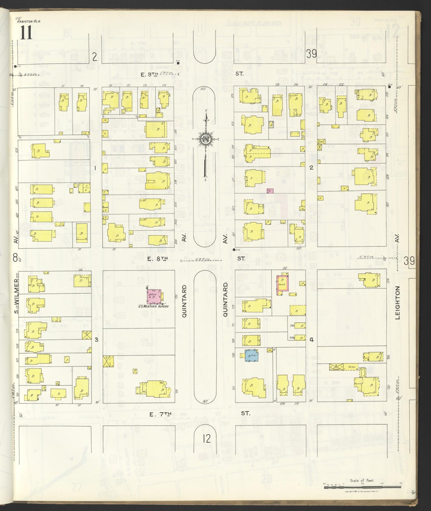 Sanborn Fire Insurance Map from Anniston, Calhoun County, Alabama (1925), Sheet #0011 - Historic Sanborn Fire Insurance Map Print, vintage old map wall art, antique decor, genealogy gift, Alabama Alabama map