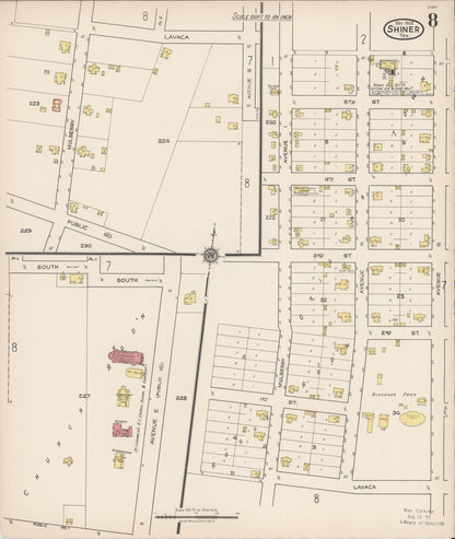 Sanborn Fire Insurance Map from Shiner, Lavaca County, Texas (1922), Sheet #0008 - Historic Sanborn Fire Insurance Map Print, vintage old map wall art, antique decor, genealogy gift, Texas Texas map