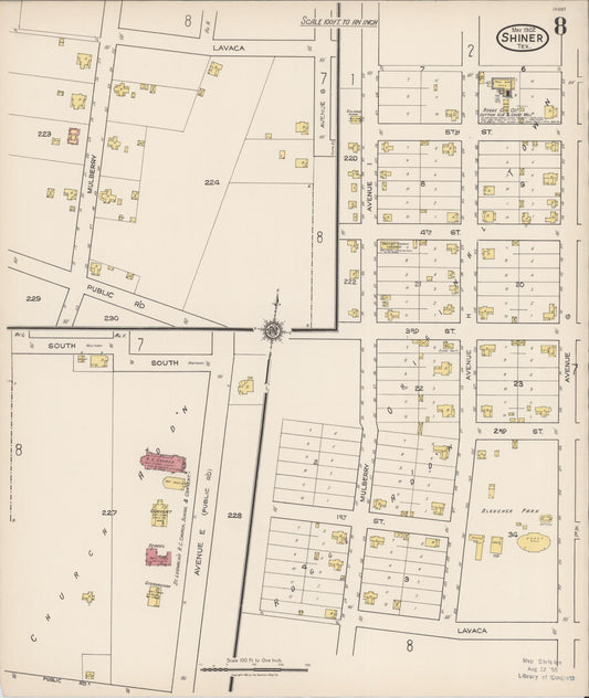 Sanborn Fire Insurance Map from Shiner, Lavaca County, Texas (1922), Sheet #0008 - Historic Sanborn Fire Insurance Map Print, vintage old map wall art, antique decor, genealogy gift, Texas Texas map