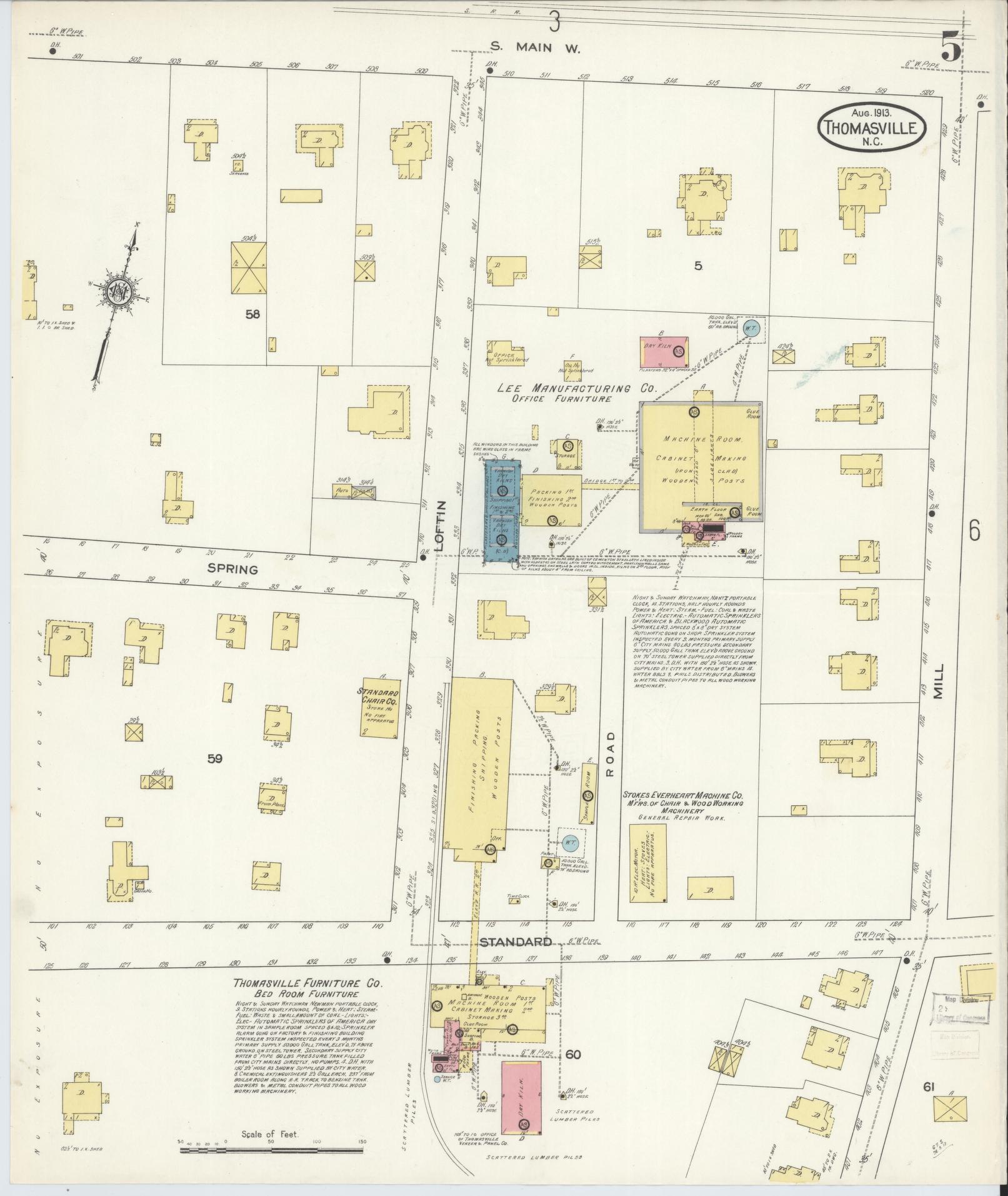 Sanborn Fire Insurance Map from Thomasville, Davidson County, North Carolina (1913), Sheet #0005 - Historic Sanborn Fire Insurance Map Print, vintage old map wall art, antique decor, genealogy gift, North Carolina North Carolina map