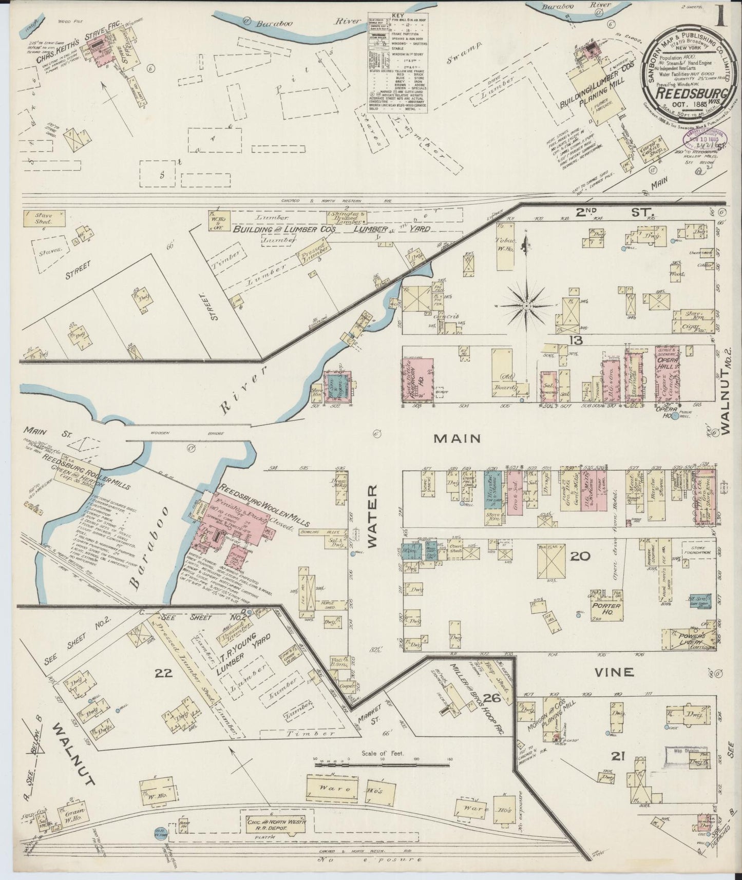 Sanborn Fire Insurance Map from Reedsburg, Sauk County, Wisconsin (1885), Sheet #0001 - Complete Map Set gallery image, historic Sanborn map, vintage wall art, Wisconsin Wisconsin
