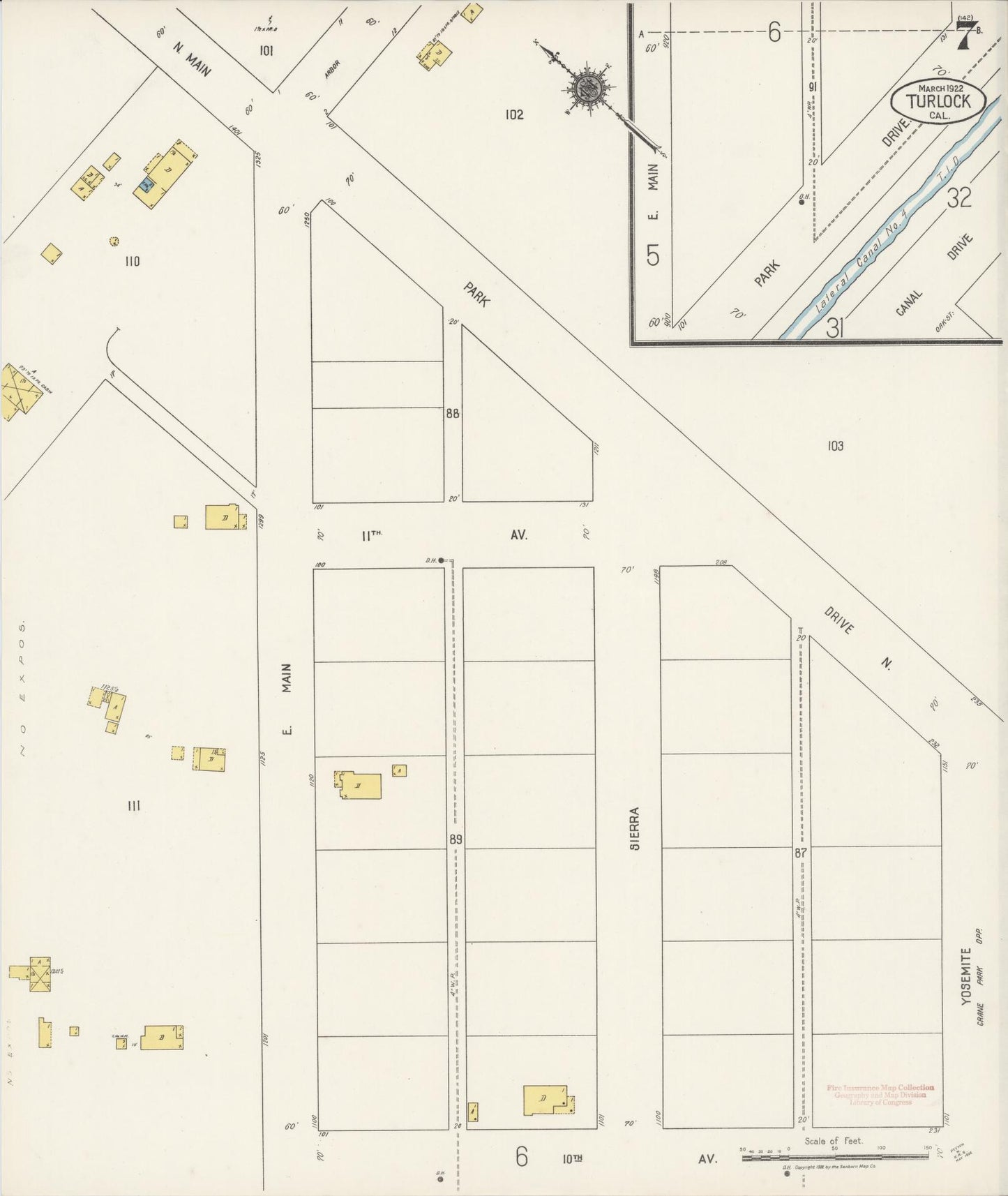 Sanborn Fire Insurance Map from Turlock, Stanislaus County, California (1922), Sheet #0007 - Complete Map Set gallery image, historic Sanborn map, vintage wall art, California California