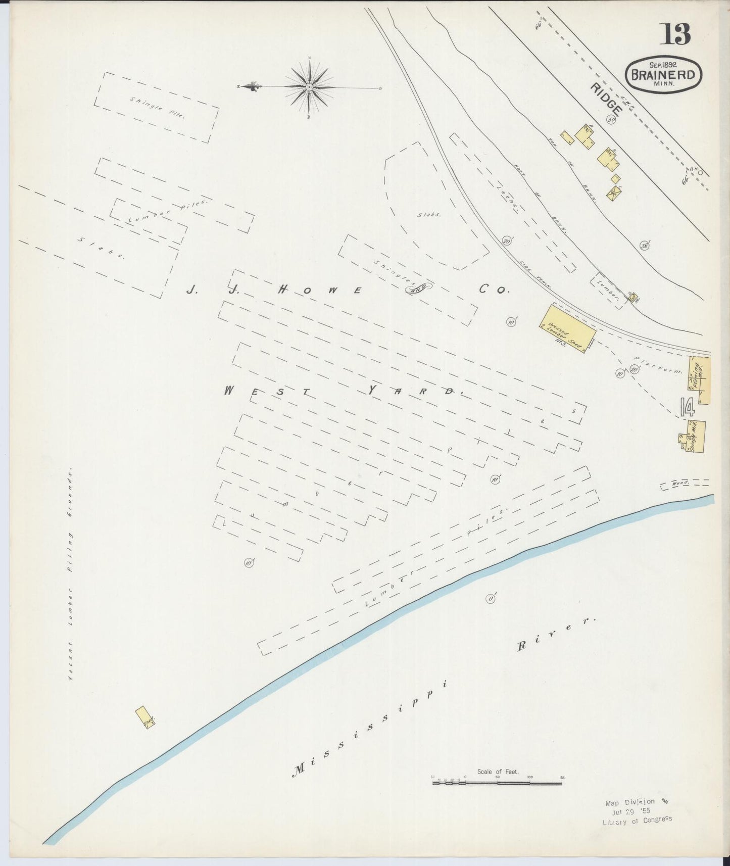 Sanborn Fire Insurance Map from Brainerd, Crow Wing County, Minnesota (1892), Sheet #0013 - Historic Sanborn Fire Insurance Map Print, vintage old map wall art, antique decor, genealogy gift, Minnesota Minnesota map