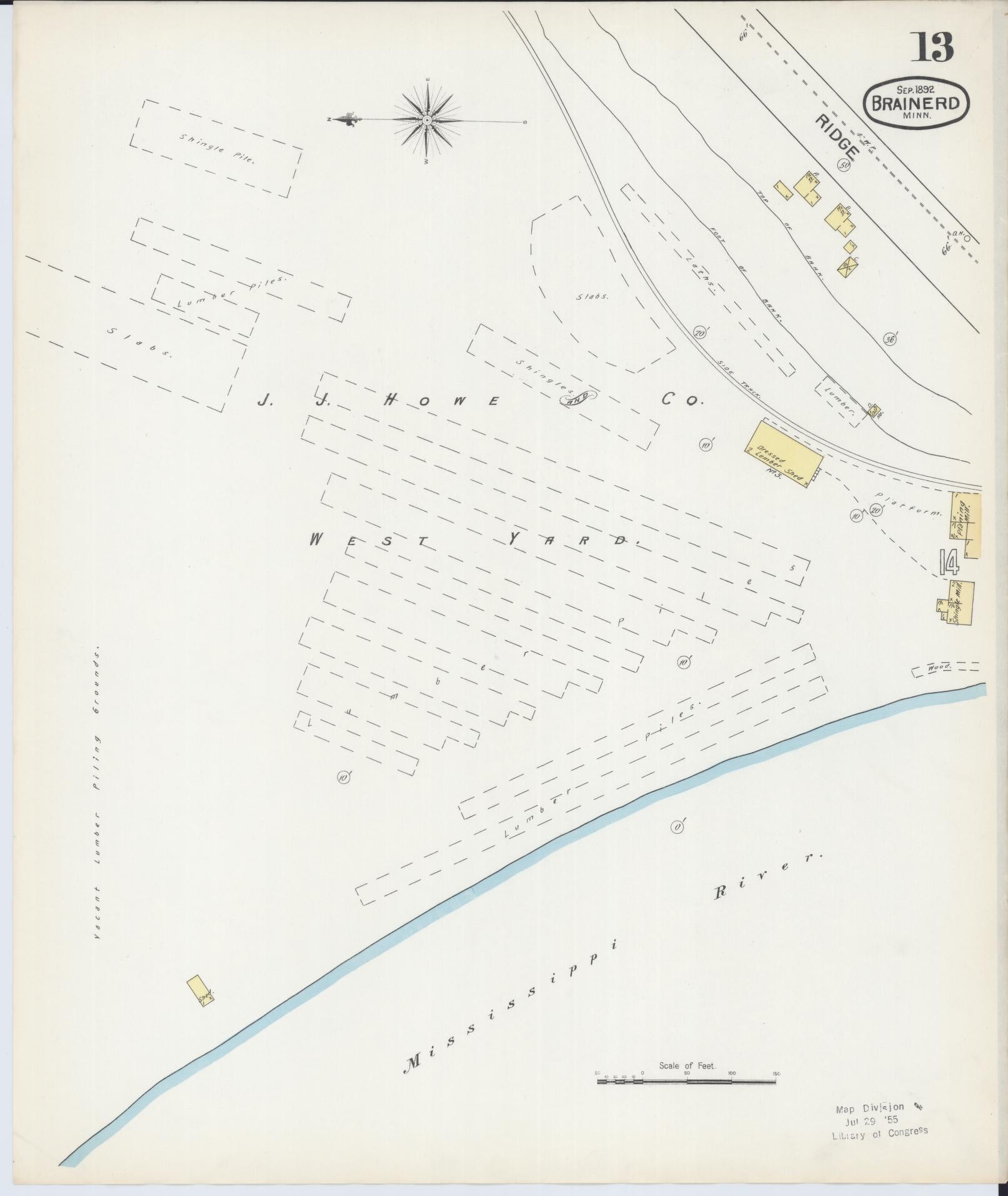Sanborn Fire Insurance Map from Brainerd, Crow Wing County, Minnesota (1892), Sheet #0013 - Historic Sanborn Fire Insurance Map Print, vintage old map wall art, antique decor, genealogy gift, Minnesota Minnesota map