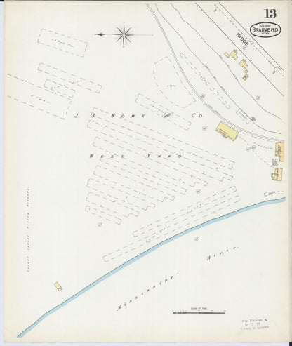 Sanborn Fire Insurance Map from Brainerd, Crow Wing County, Minnesota (1892), Sheet #0013 - Historic Sanborn Fire Insurance Map Print, vintage old map wall art, antique decor, genealogy gift, Minnesota Minnesota map